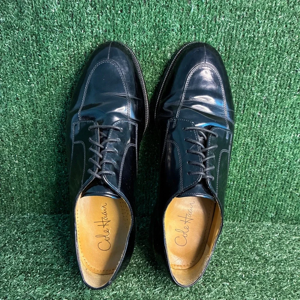 Cole Haan Split Toe Leather Lace Up Oxford Dress Shoes Black Mens Sz 10 EE Wide